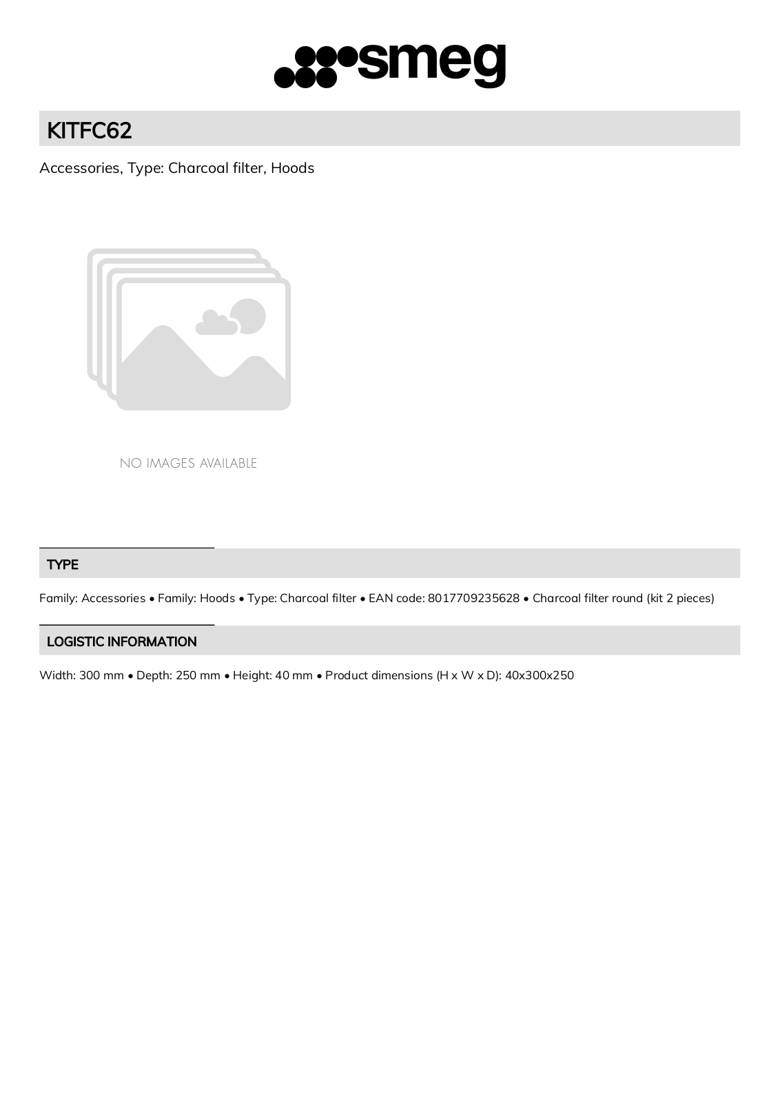 Smeg KITFC62 Technical sheet