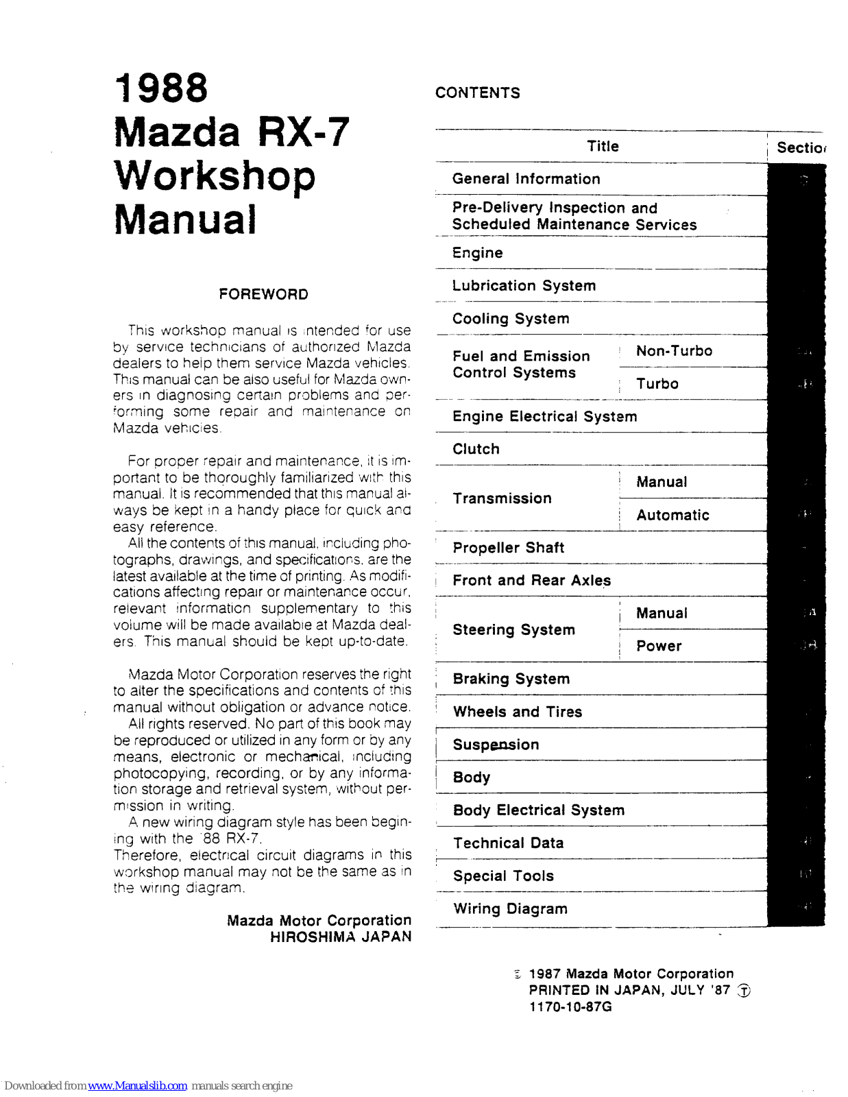 Mazda 1988 RX-7 Workshop Manual