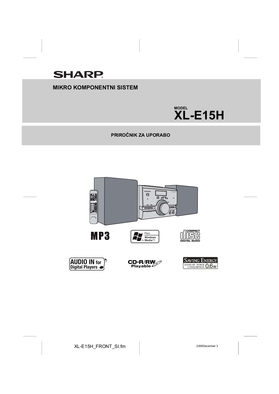 Sharp XL-E15H User Manual