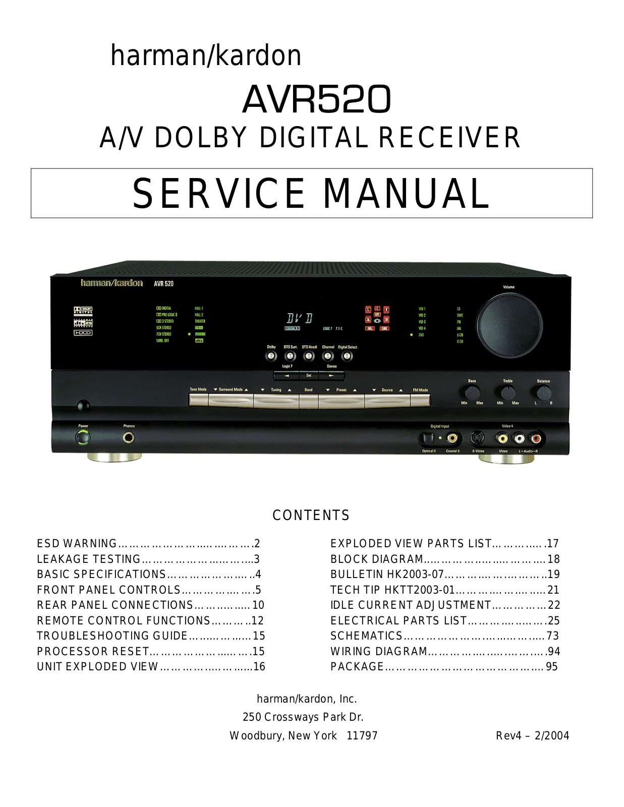 Harman Kardon AVR-520 Service manual