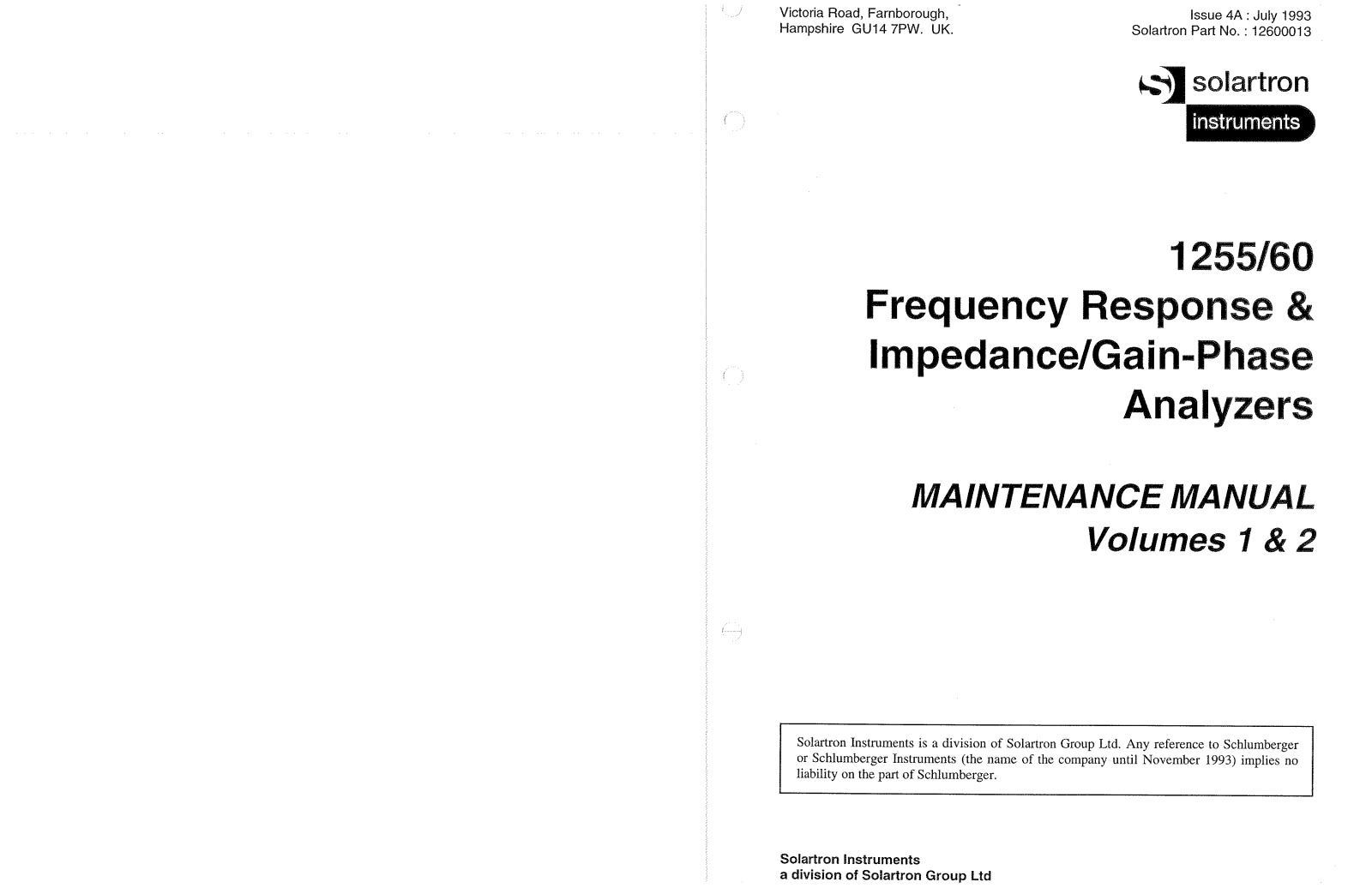 Solartron 1255, 1260 Service Manual