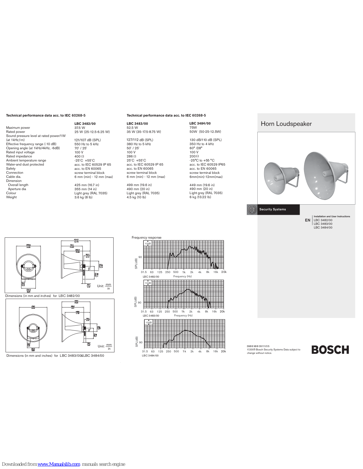 Bosch LBC 3483/00, LBC 3482/00, LBC 3484/00 Installation & User's Instructions