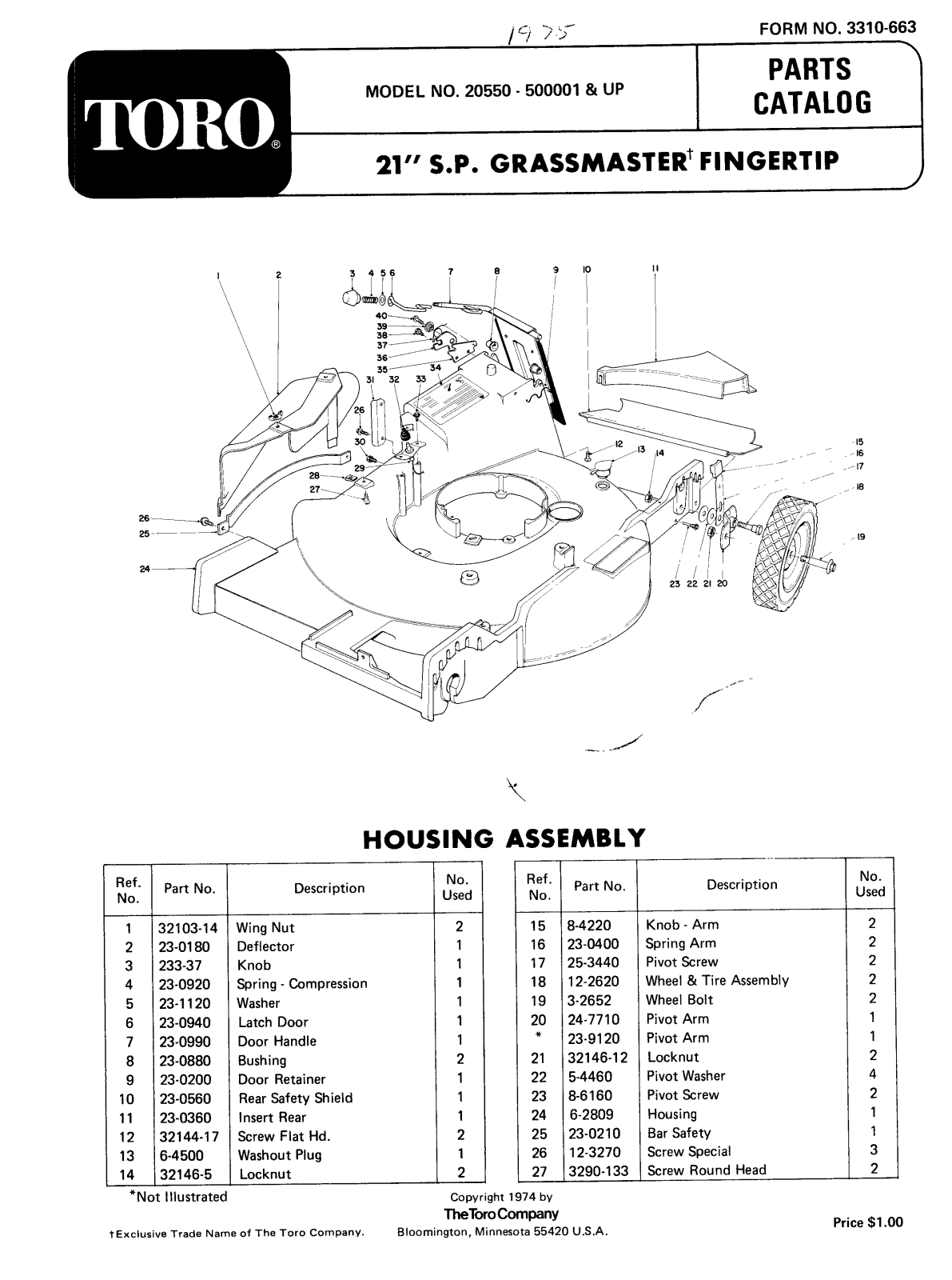 Toro 20550 Parts Catalogue