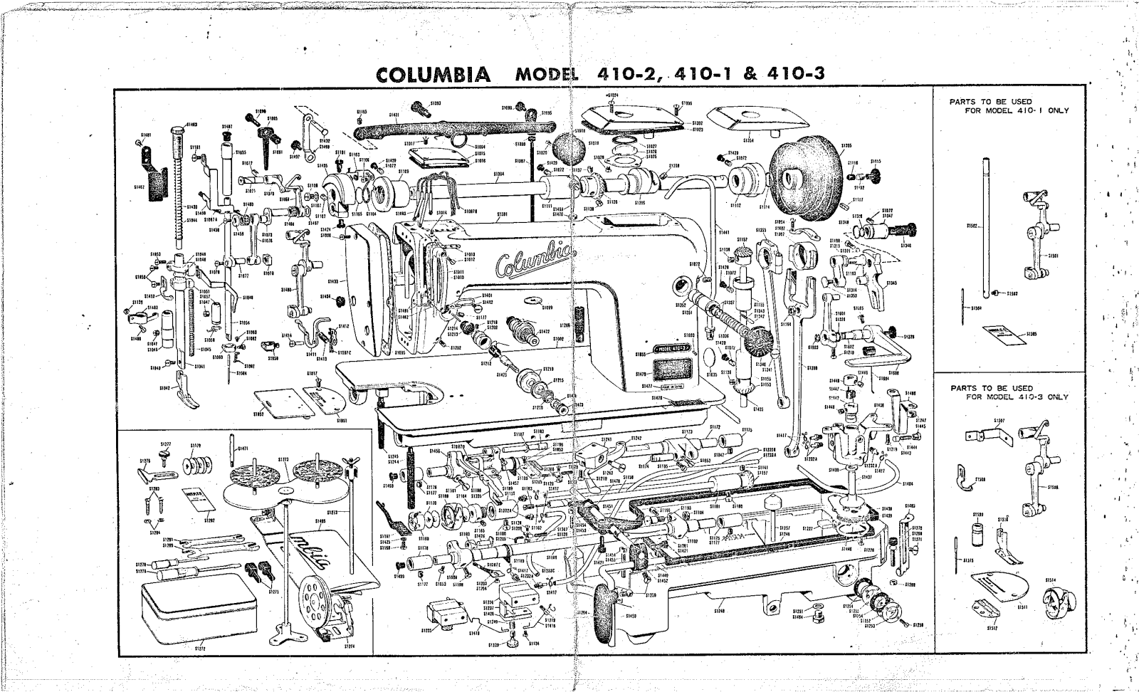 Union Special Columbia 410-1, Columbia 410-2, Columbia 410-3 Parts List