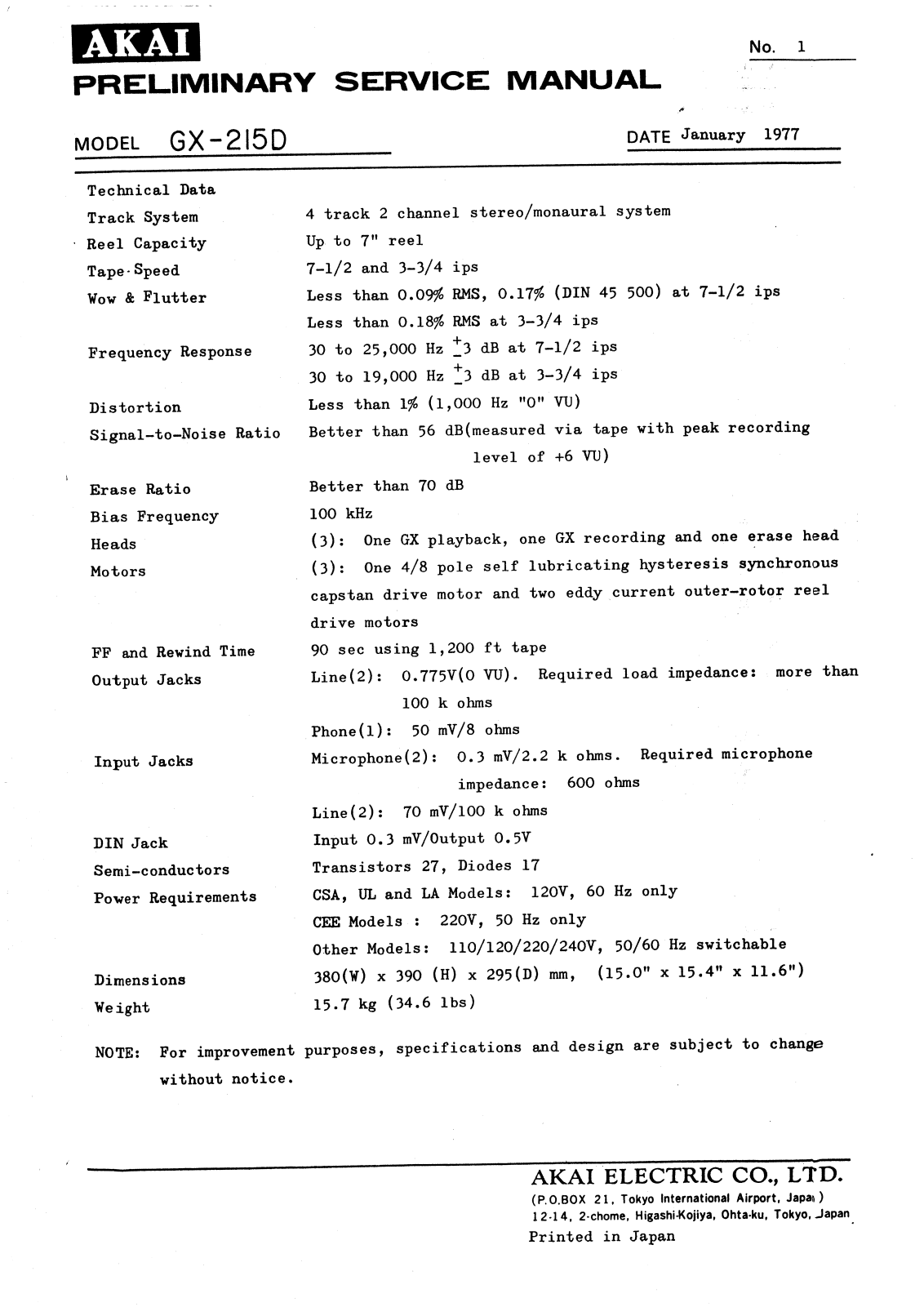 Akai GX-215-D Service Manual