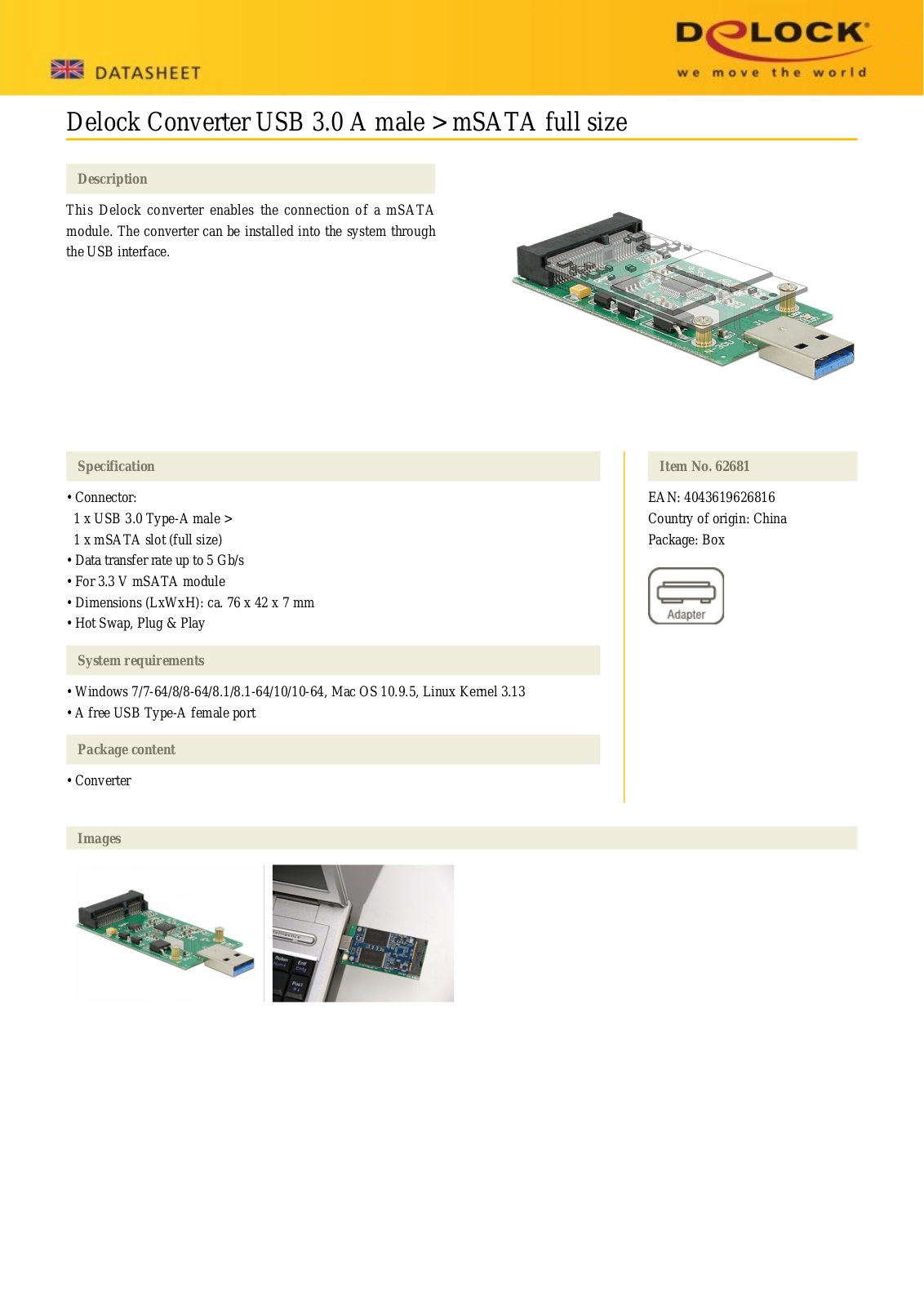Delock ICC IO-USB3-MSATA Datasheet - ManualMachine.com