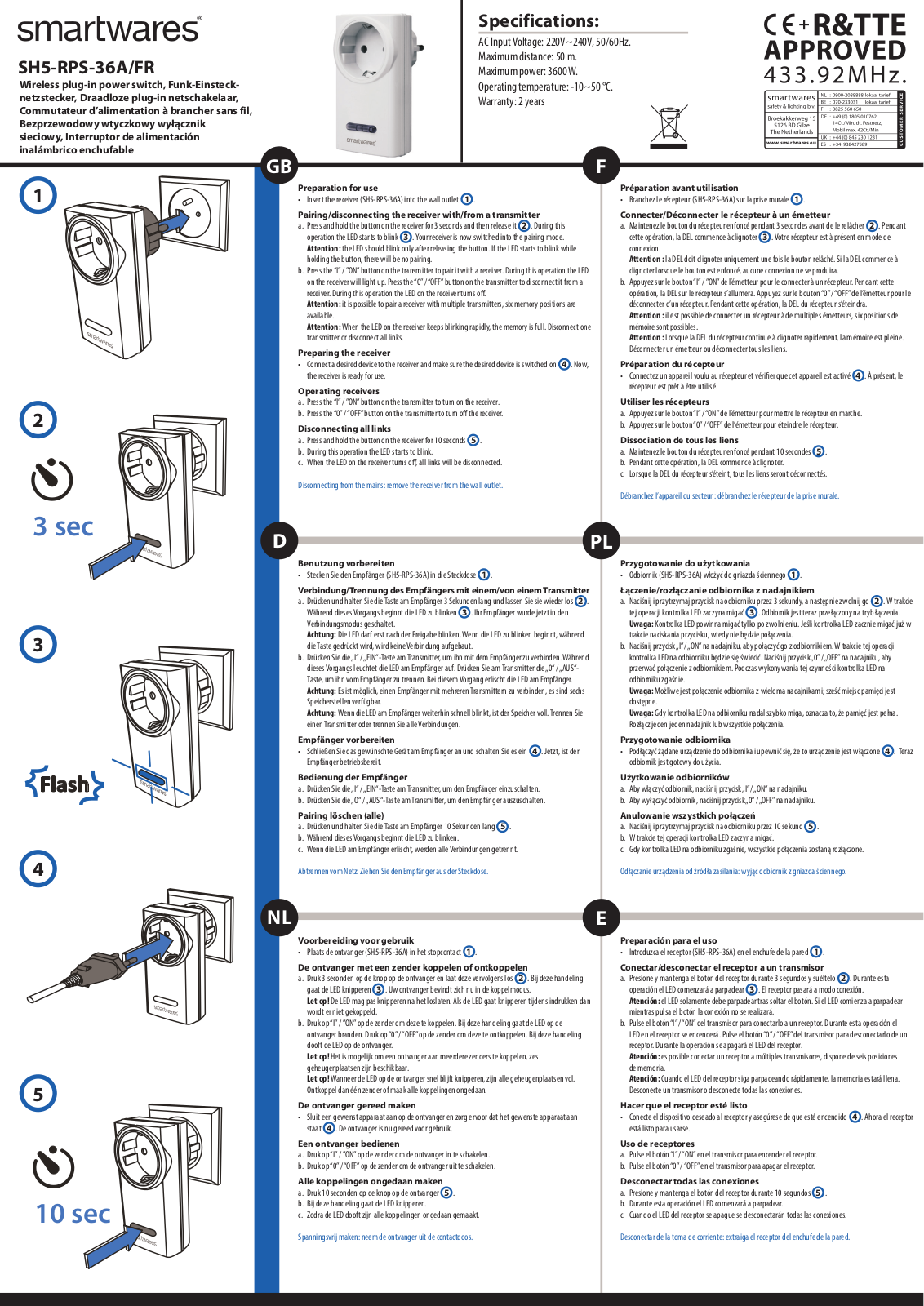 Smartwares SH5-RPS-36A/FR User Manual