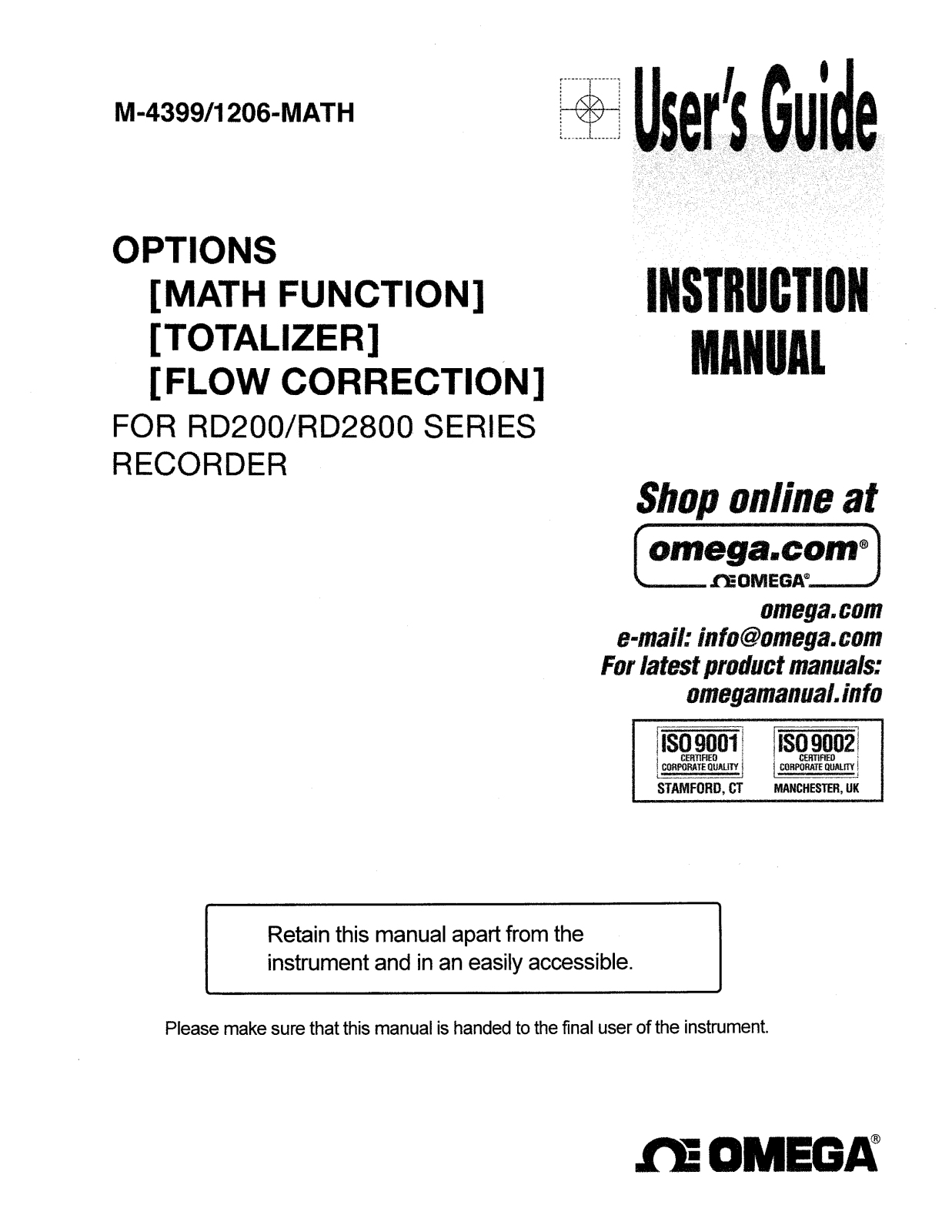 Omega Products RD200 Installation  Manual