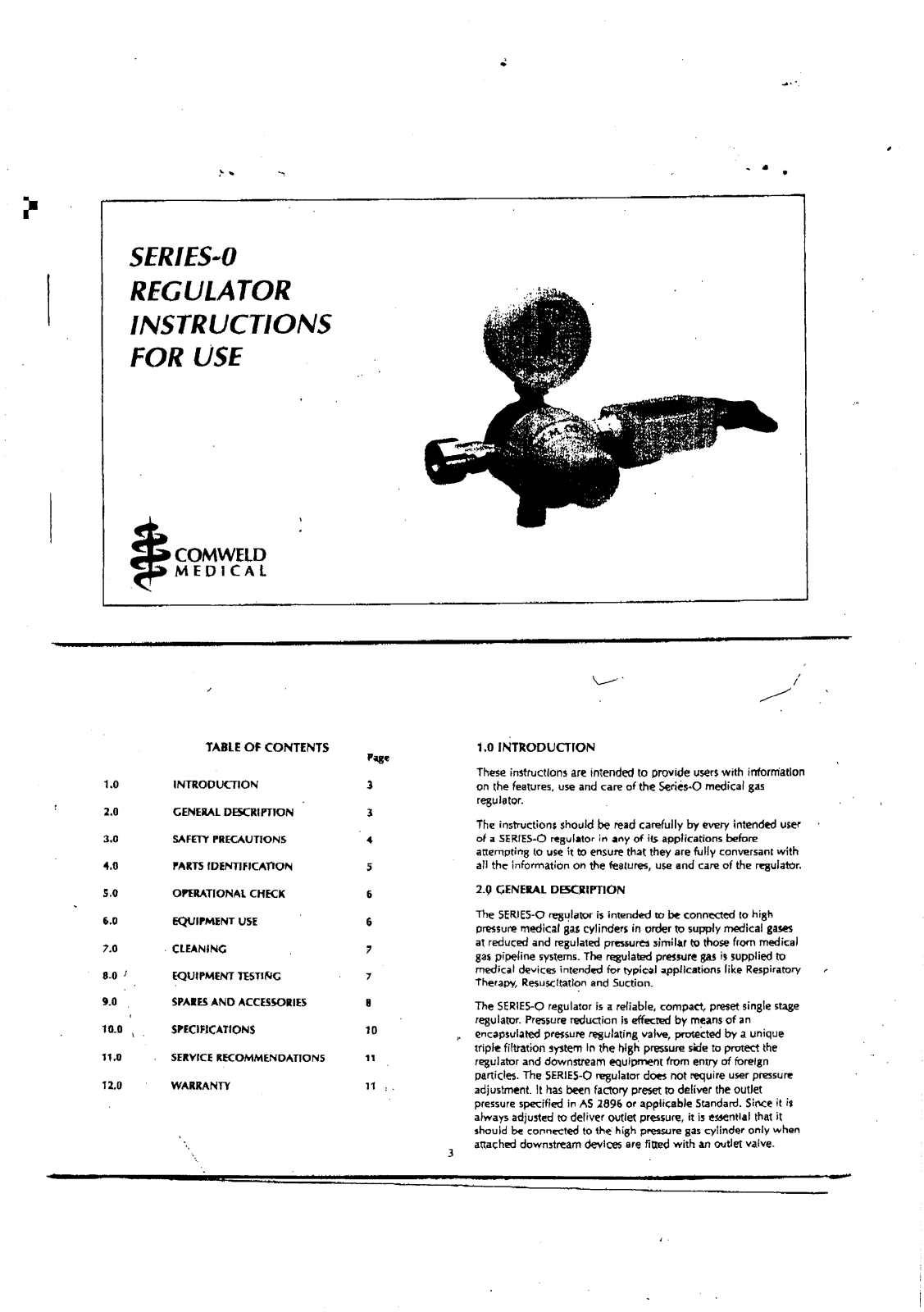 Comweld Medical Series-0 Regulator User manual