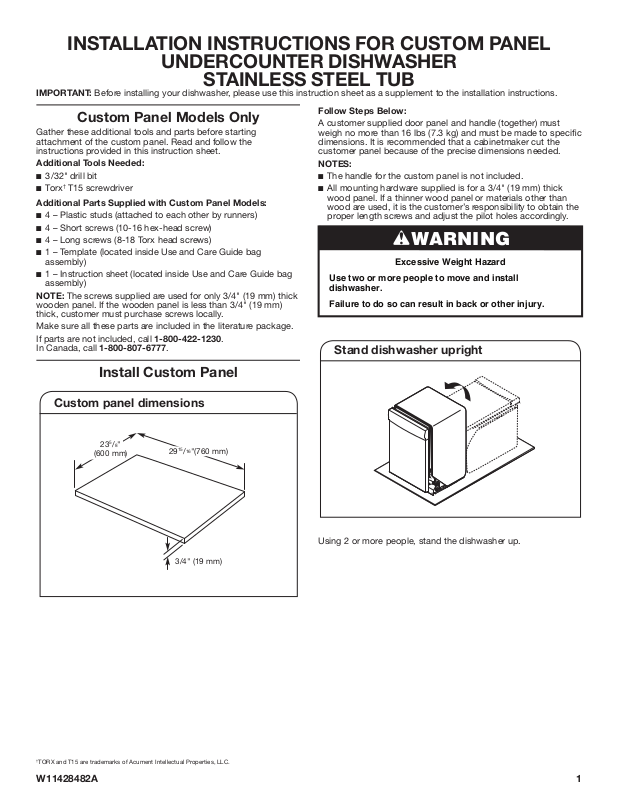 KitchenAid KDTM304LPA, KDTM704LPA, JDPSS245LX Installation Instructions