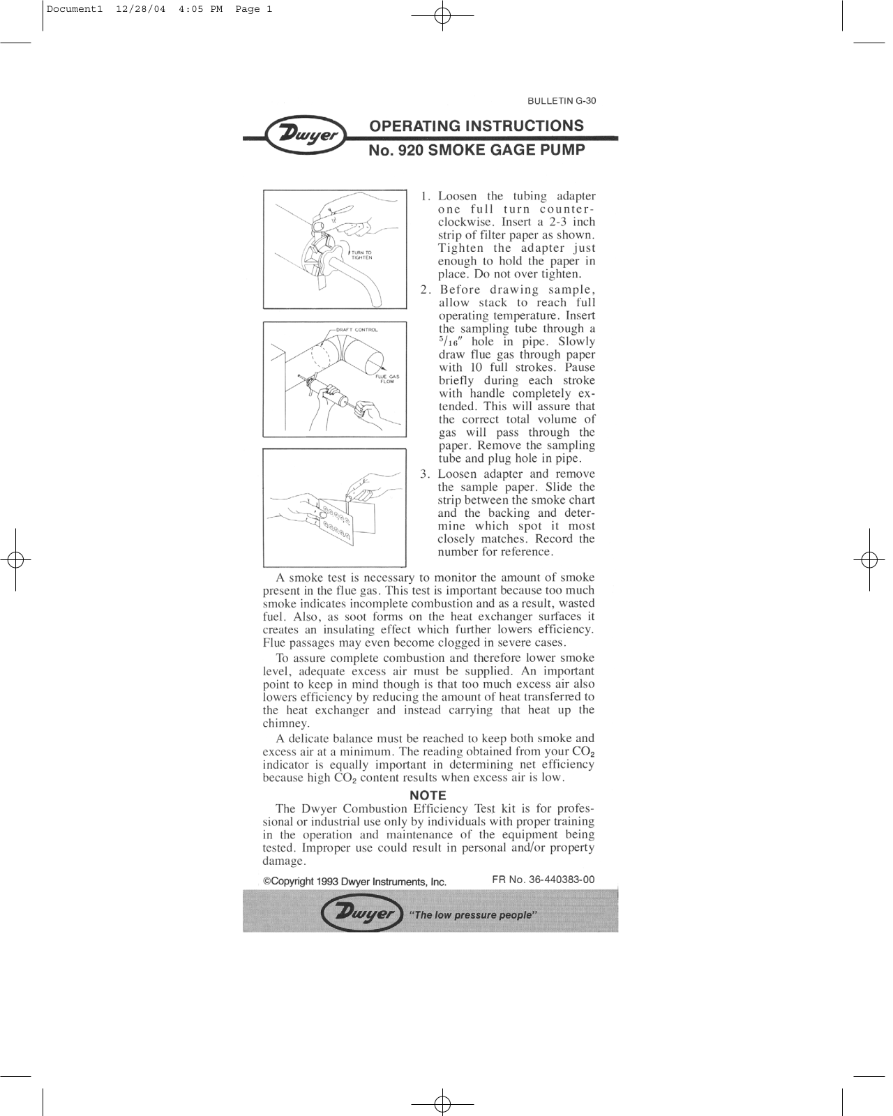 Dwyer Instruments 920 Operating Manual