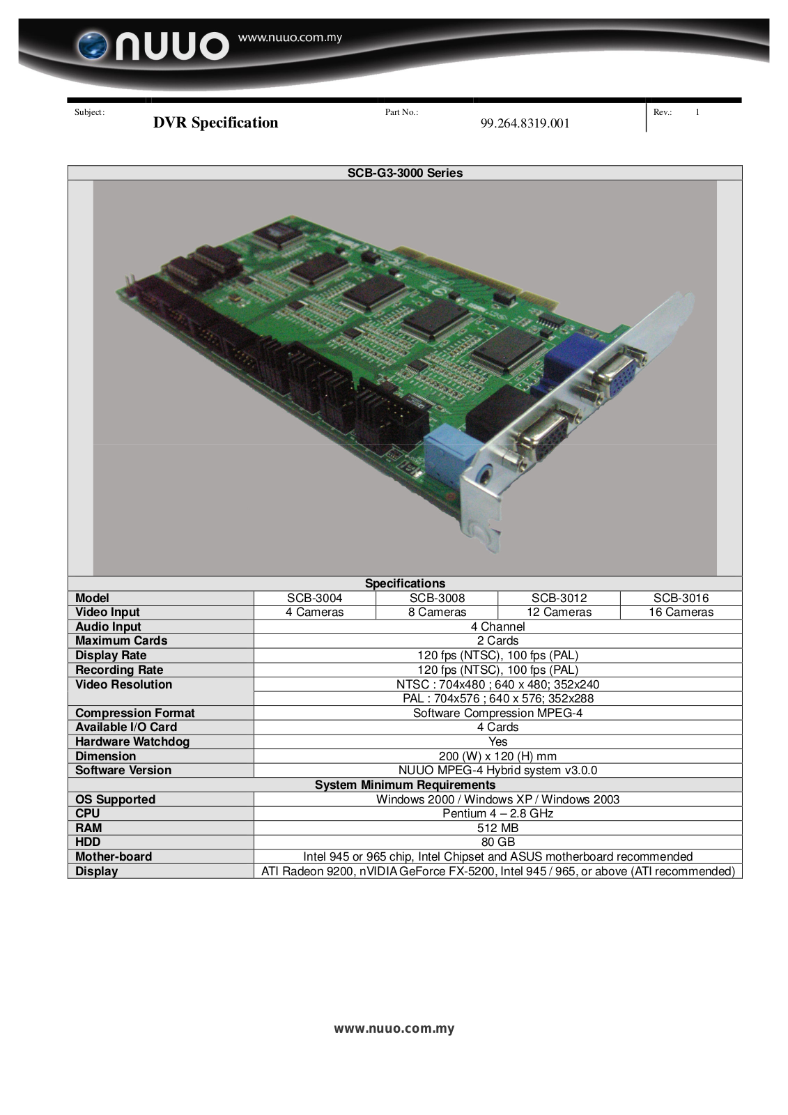 Nuuo SCB-G3-3004 Specsheet