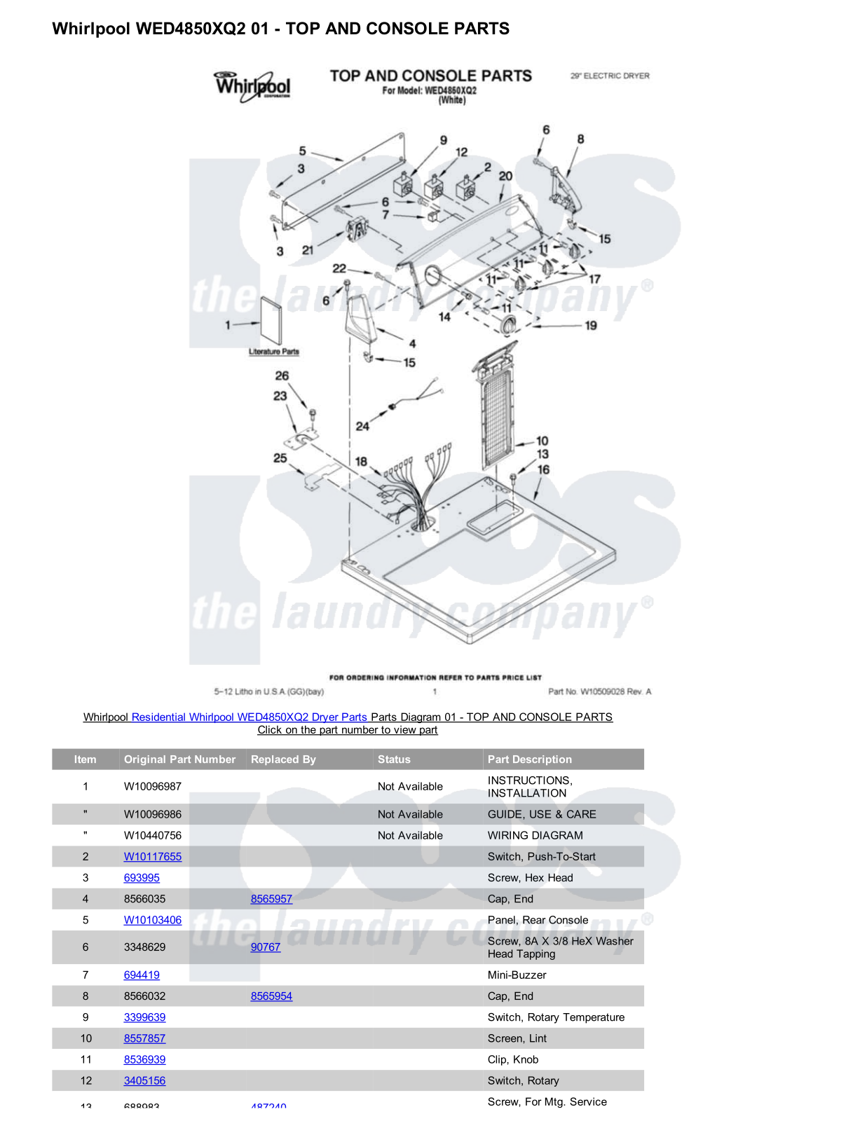 Whirlpool WED4850XQ2 Parts Diagram