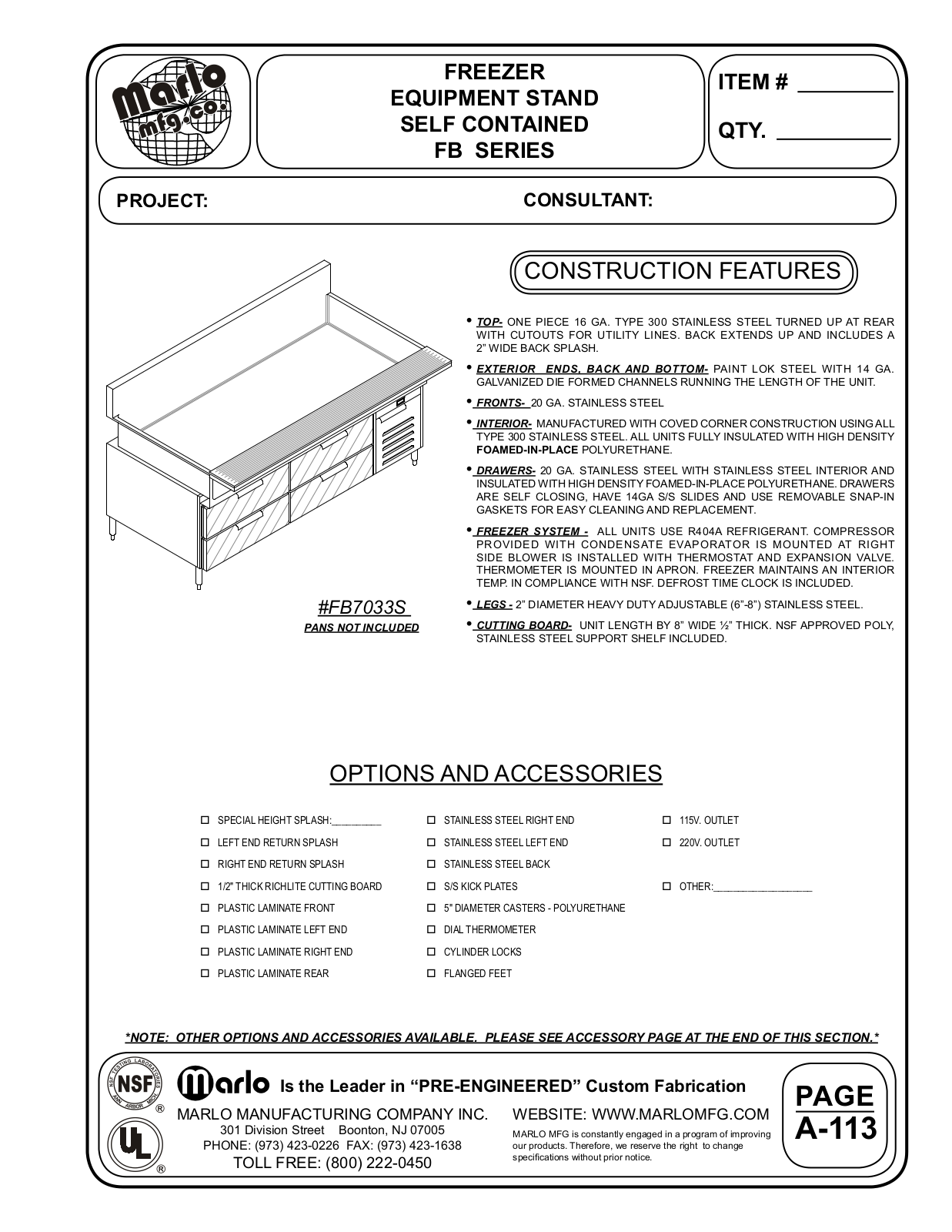 Marlo FB11633S User Manual