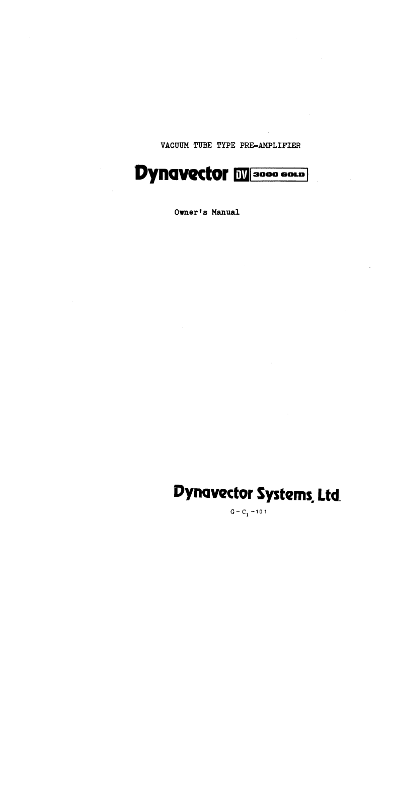 Dynavector DV-3000 Gold Owners manual