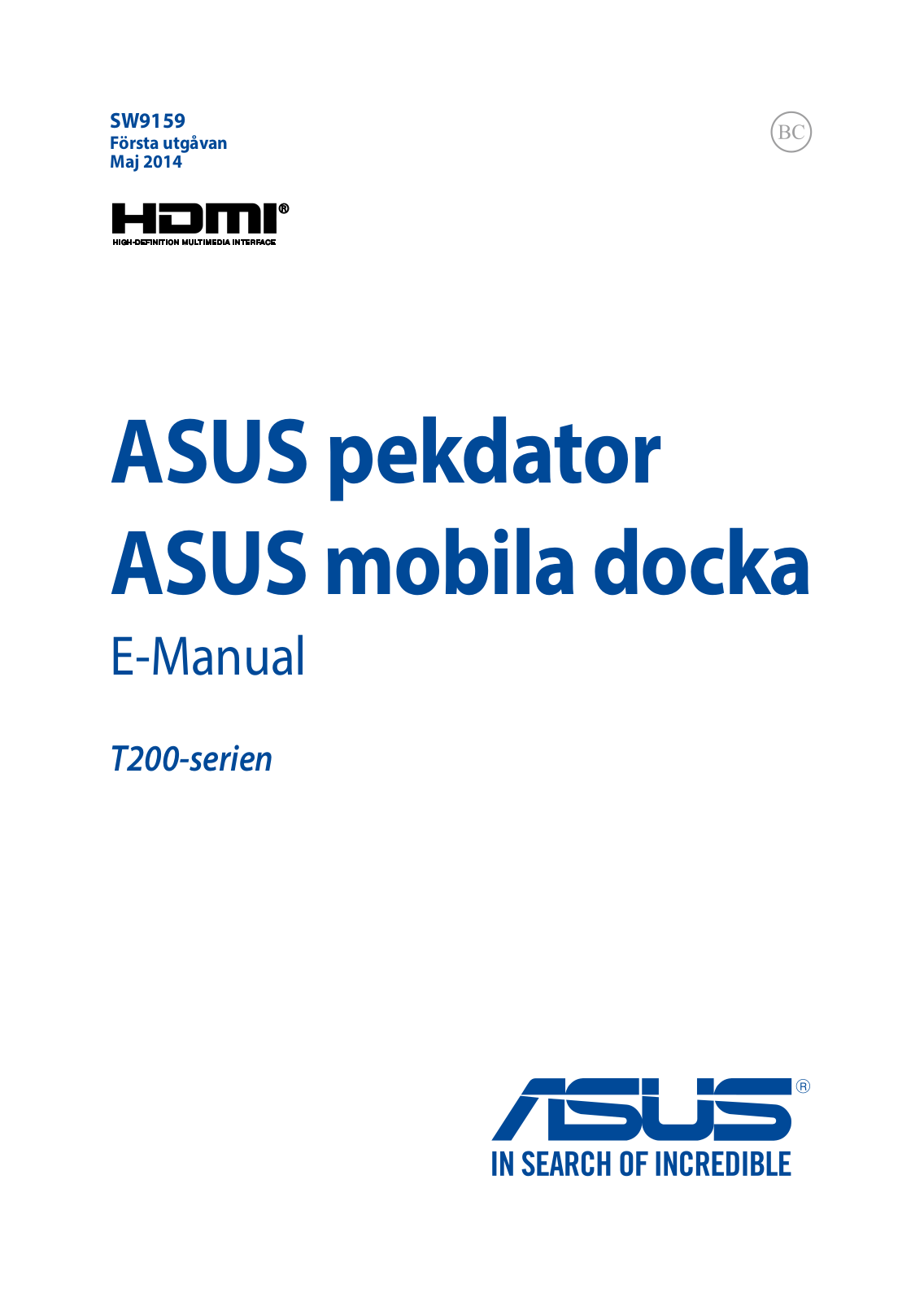 ASUS T200TA, SW9159 User Manual