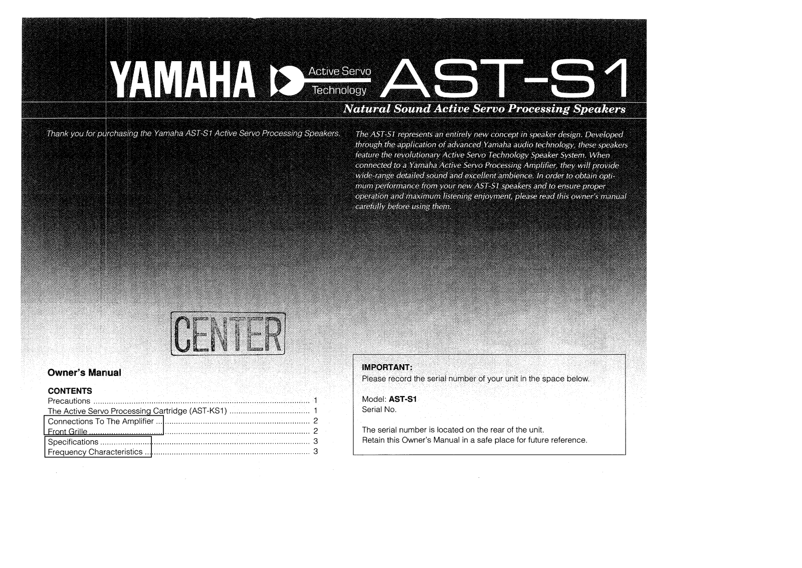 Yamaha ASTS-1 Owners manual