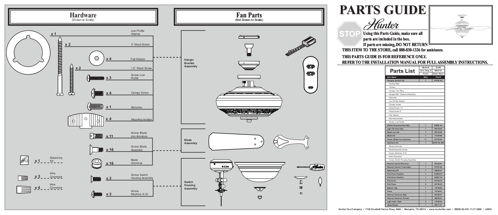 Hunter 23949 Parts Guide