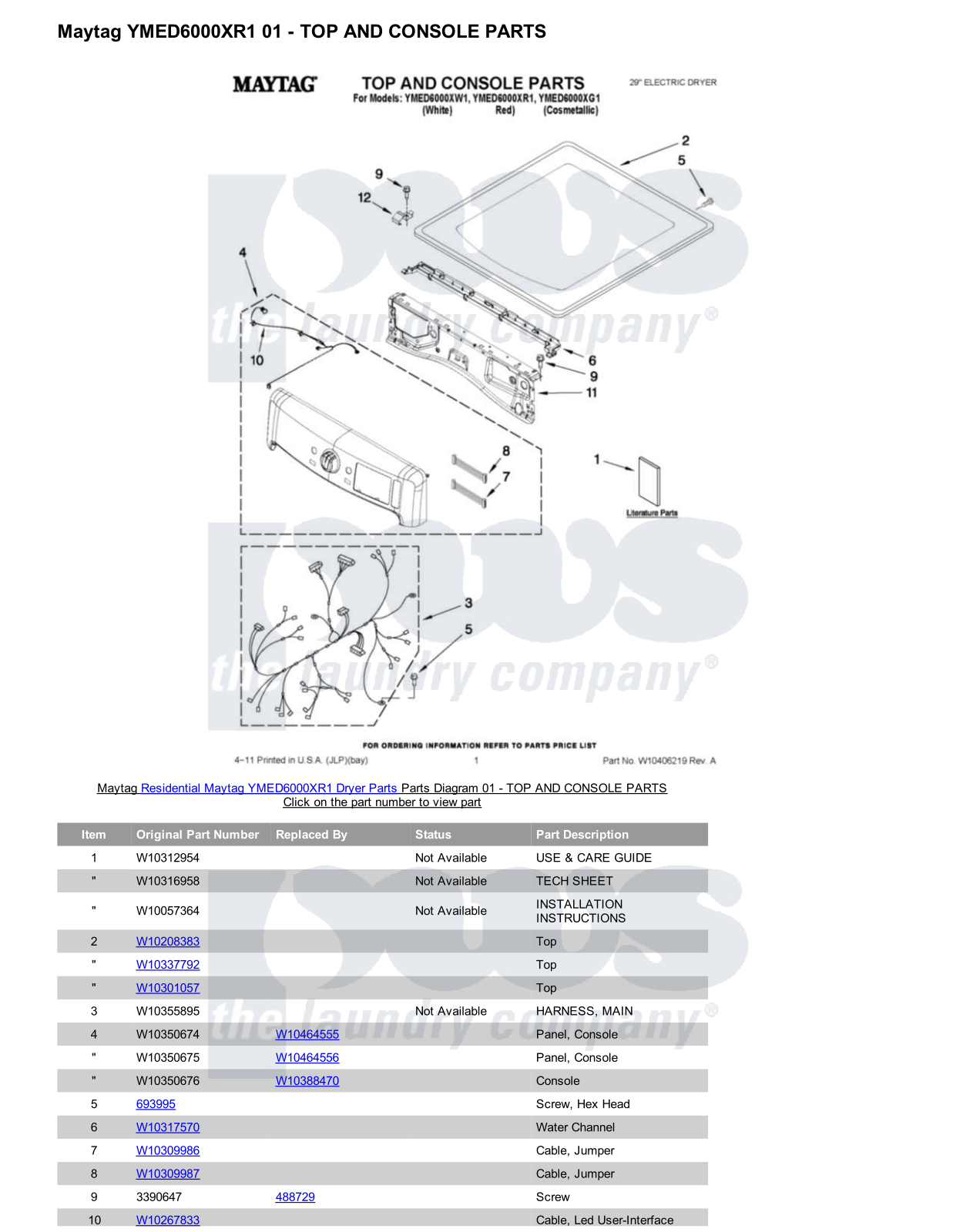 Maytag YMED6000XR1 Parts Diagram