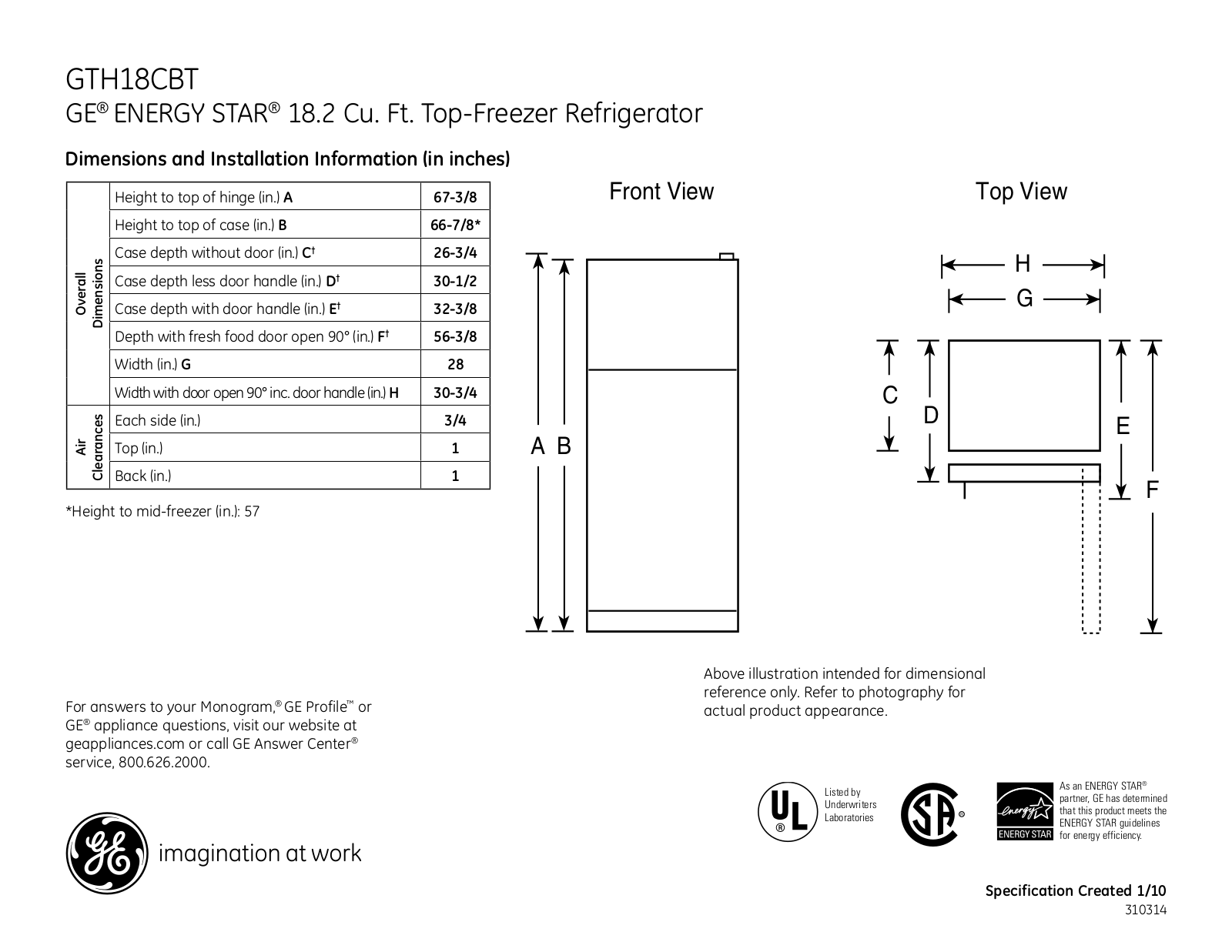 GE GTH18CBT Specification