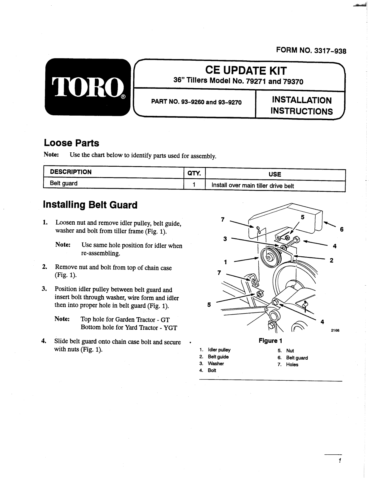 Toro 93-9261, 93-9270 Installation Instructions