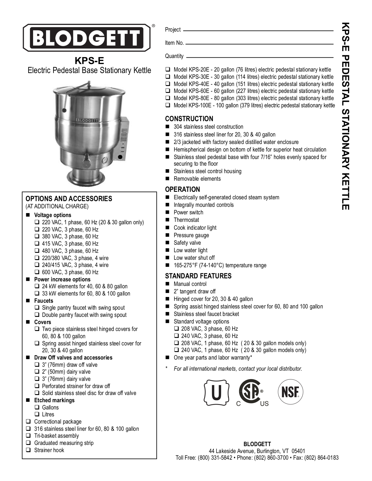 Blodgett KPS-20E, KPS-30E, KPS-40E, KPS-60E, KPS-80E General Manual