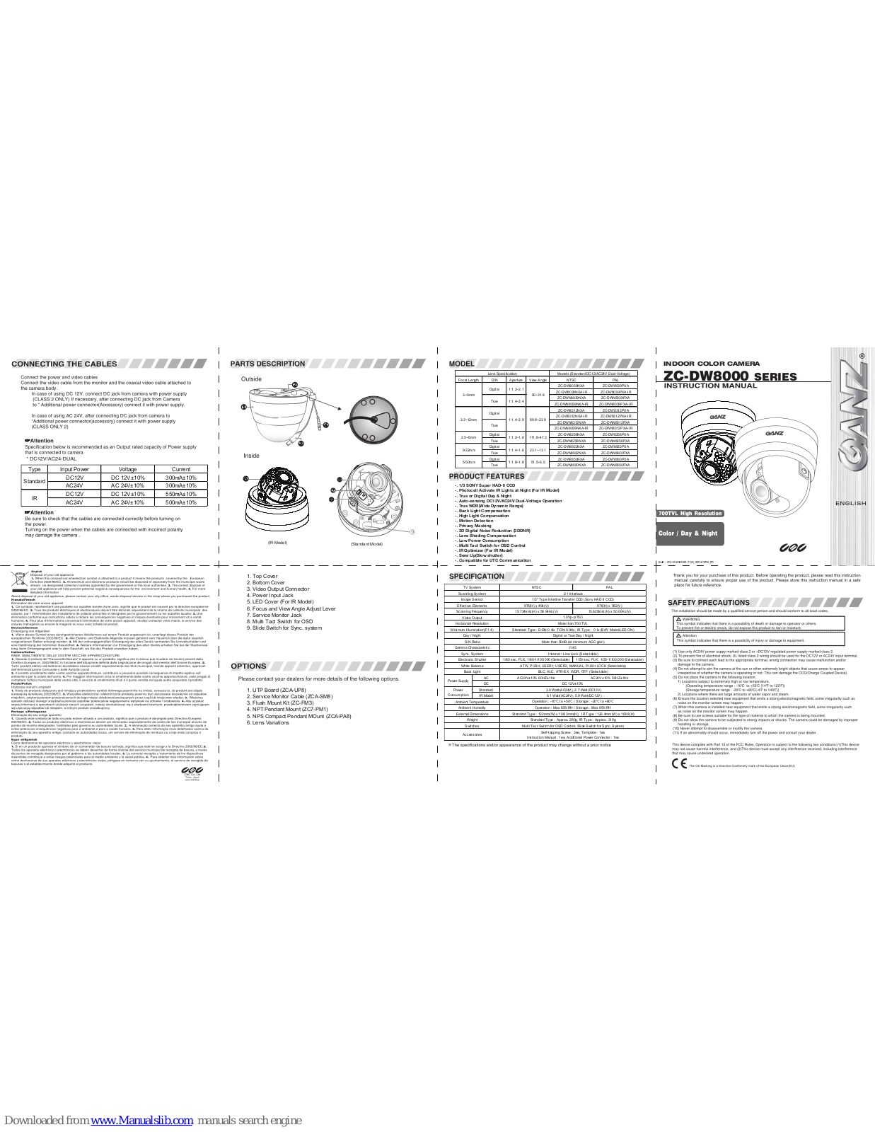 Ganz ZC-DW8039NXA-IR, ZC-DW8312NXA, ZC-DWN8039NXA, ZC-DWN8039NXA-IR, ZC-DW8312NXA-IR Instruction Manual