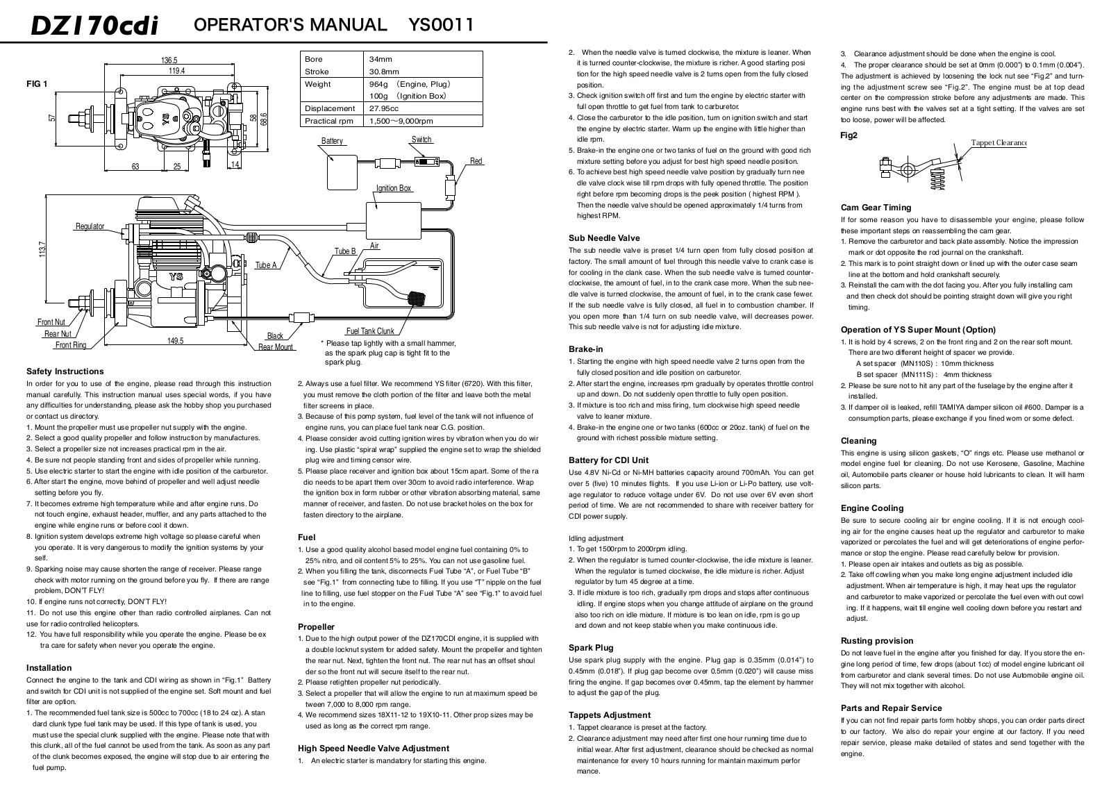 Ys DZ170CDI User Manual