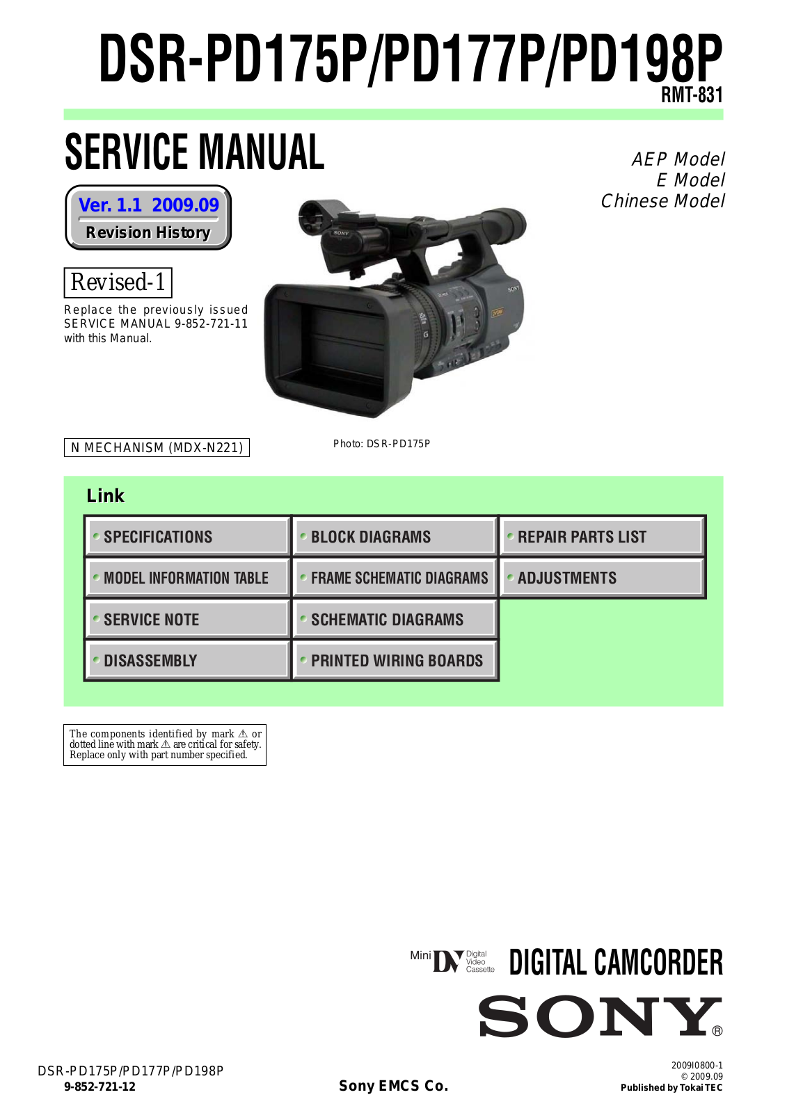 Sony DSR-PD175P, DSR-PD177P, DSR-PD198P Service Manual