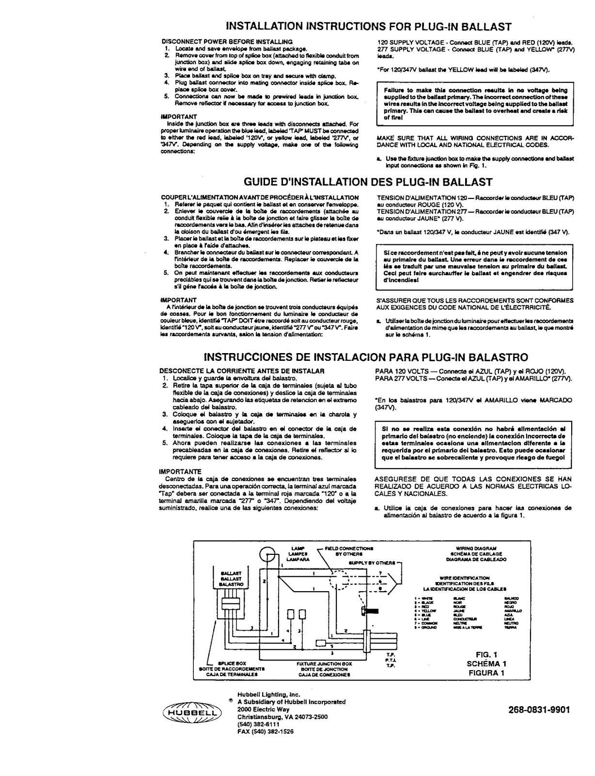 Hubbell Lighting DCP PLUG IN BALLAST User Manual