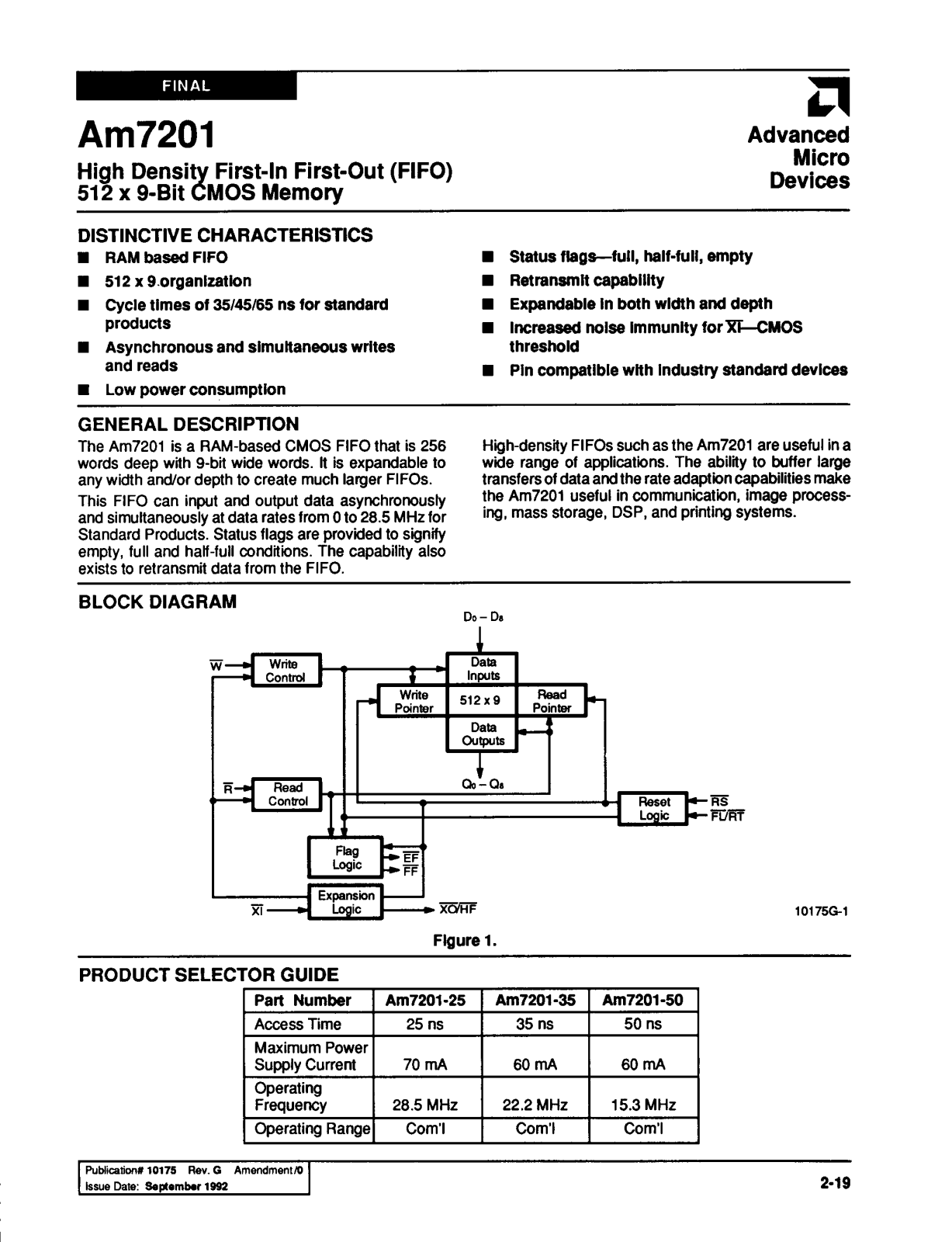 AMD Advanced Micro Devices AM7201-35PC, AM7201-35JC, AM7201-25RC, AM7201-25PC, AM7201-50RC Datasheet