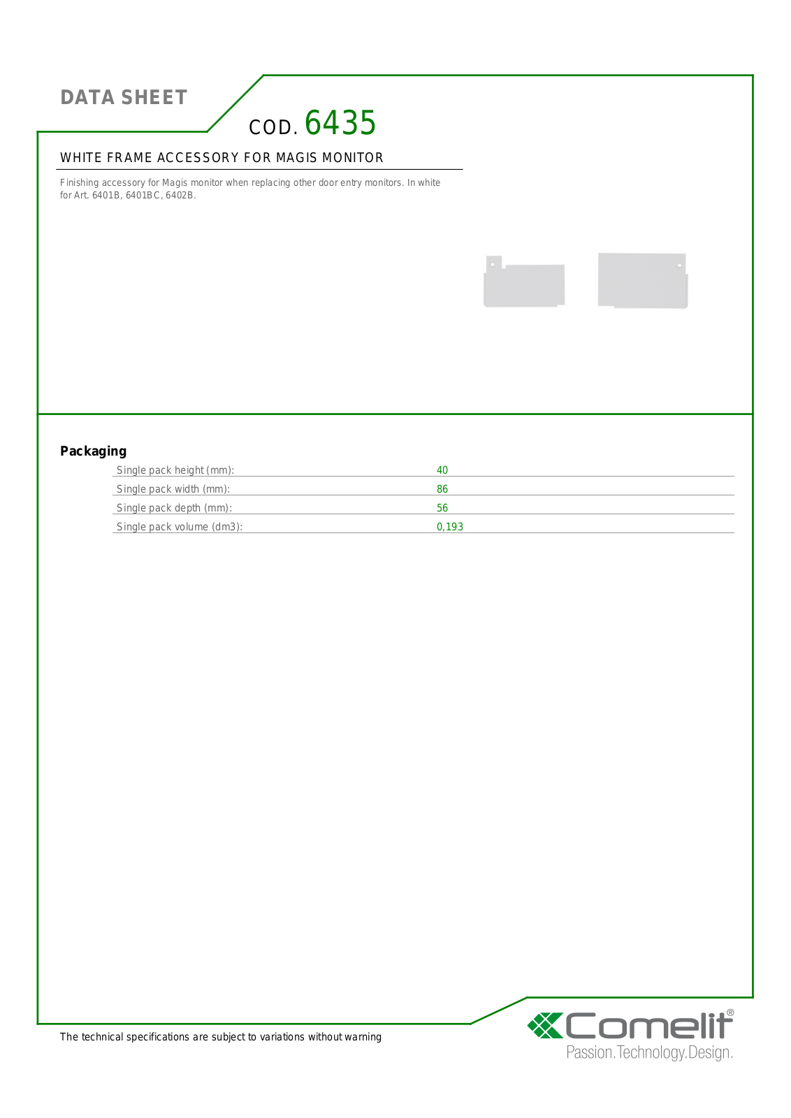 Comelit 6435 Specsheet