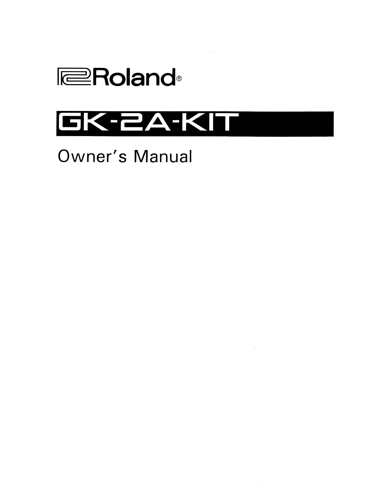 Roland Corporation GK-2A-KIT Owner's Manual