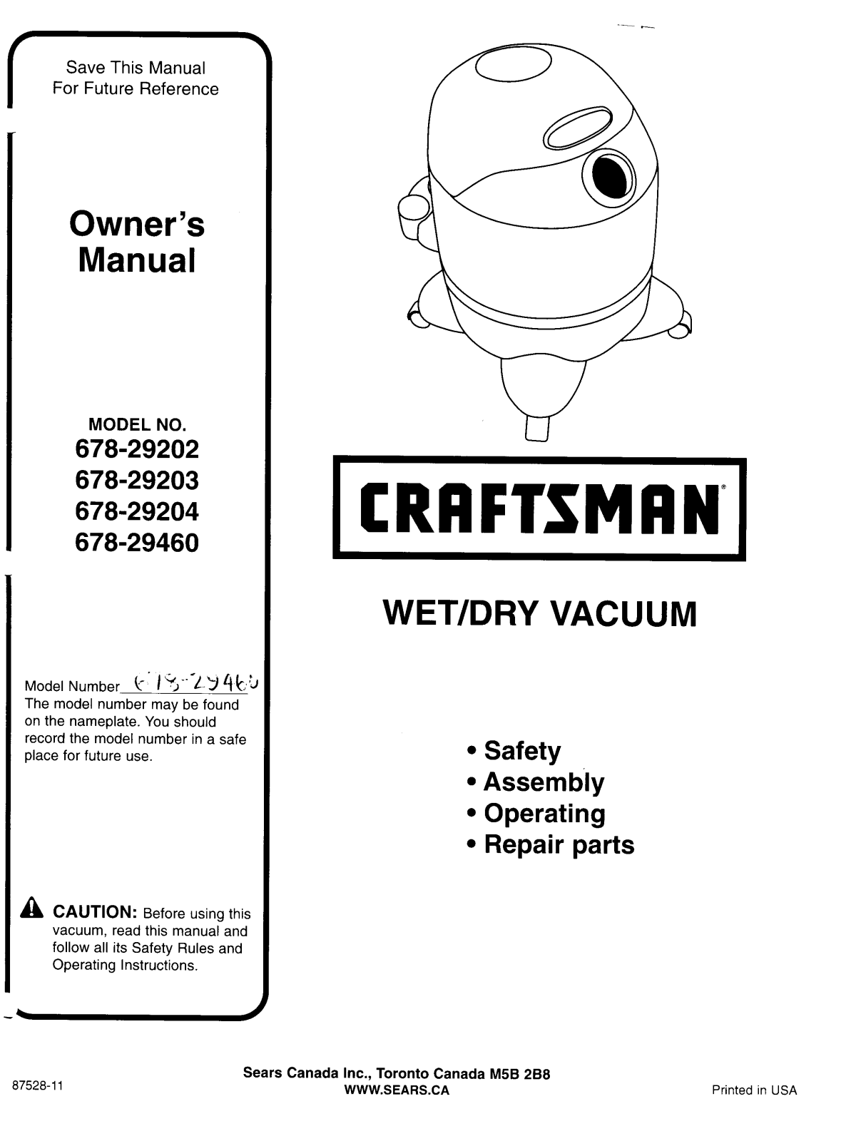 Craftsman 678-29203 User Manual