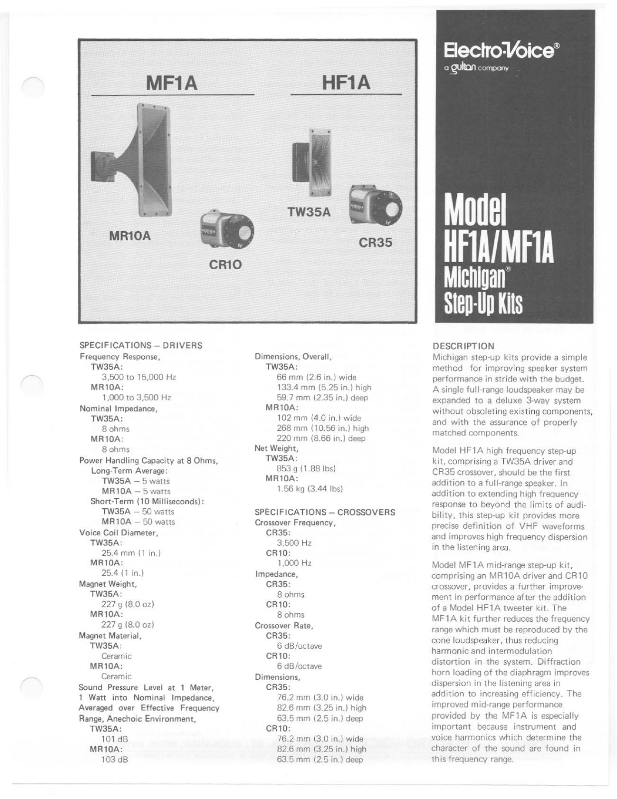 Electro-voice MF1A, HF1A DATASHEET