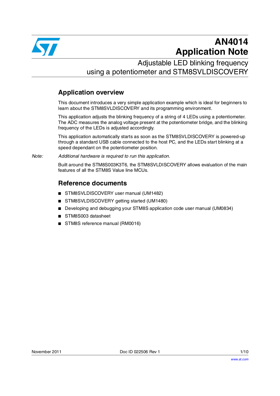 ST AN4014 APPLICATION NOTE