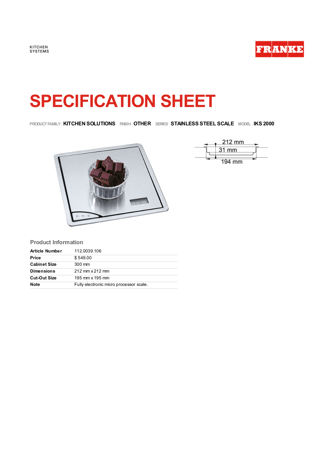 Franke Foodservice IKS 2000 User Manual