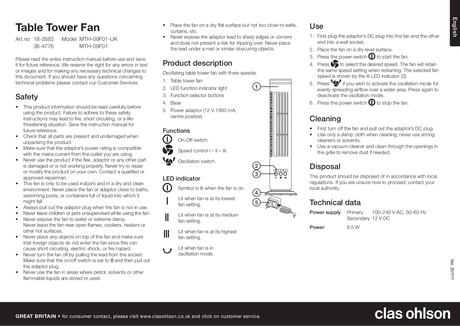 Clas Ohlson MTH-09F01-UK, MTH-09F01 Instruction Manual