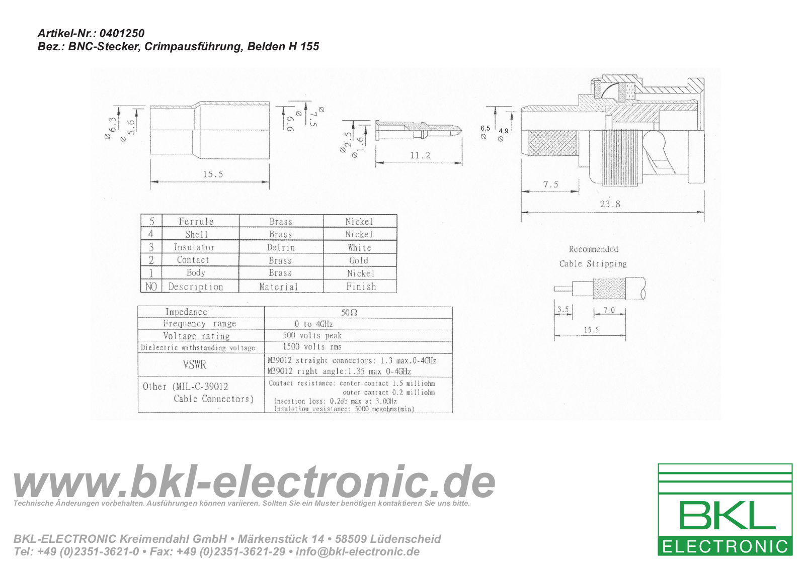 BKL BNC 0401250 Datasheet - ManualMachine.com