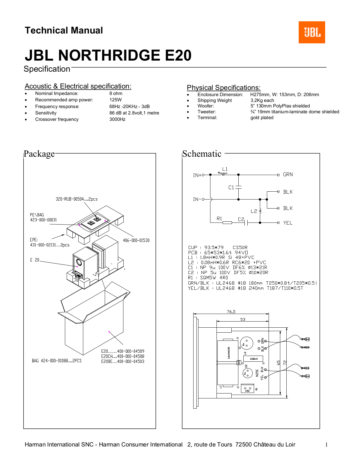 JBL E20 Technical Manual