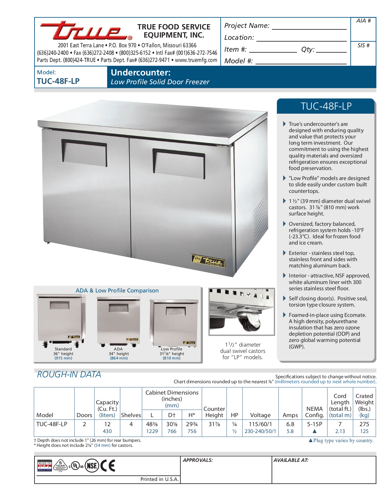 True TUC-48F-LP User Manual