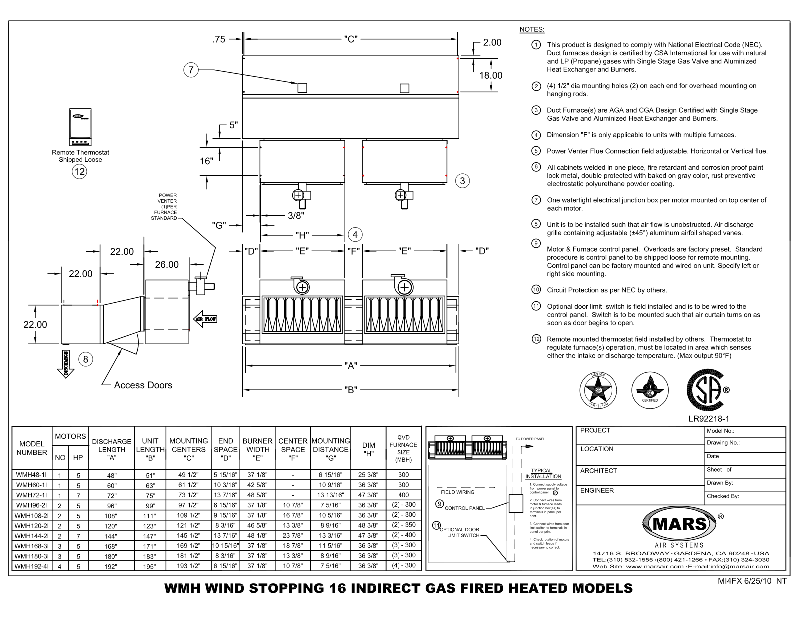 Mars Air WMH108-2I User Manual