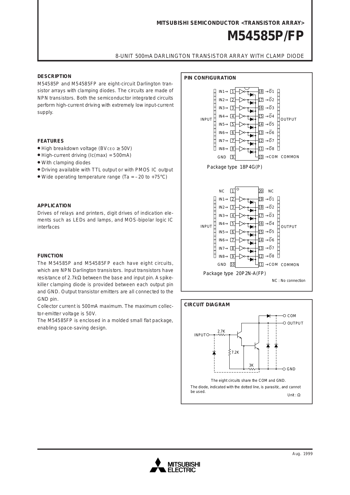 Mitsubishi M54585P, M54585FP Datasheet