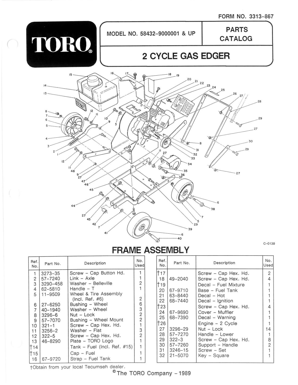 Toro 58432 Parts Catalogue