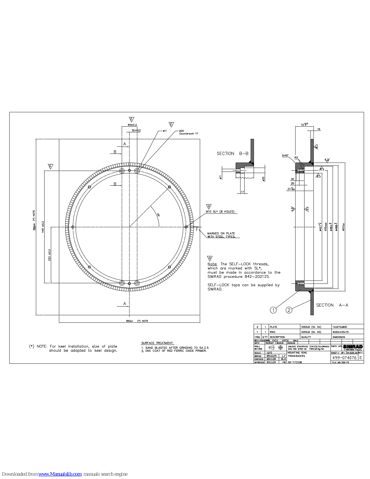 Simrad TRANSDUCER MOUNTING RING - SCHEMA REV E, 38-7, ES38 User Manual