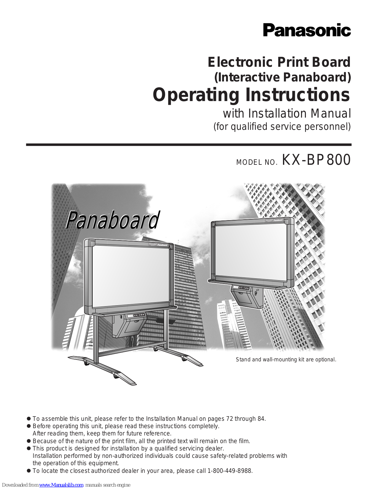 Panasonic Panaboard KX-BP800, KX-BP8000 Operating Instructions Manual