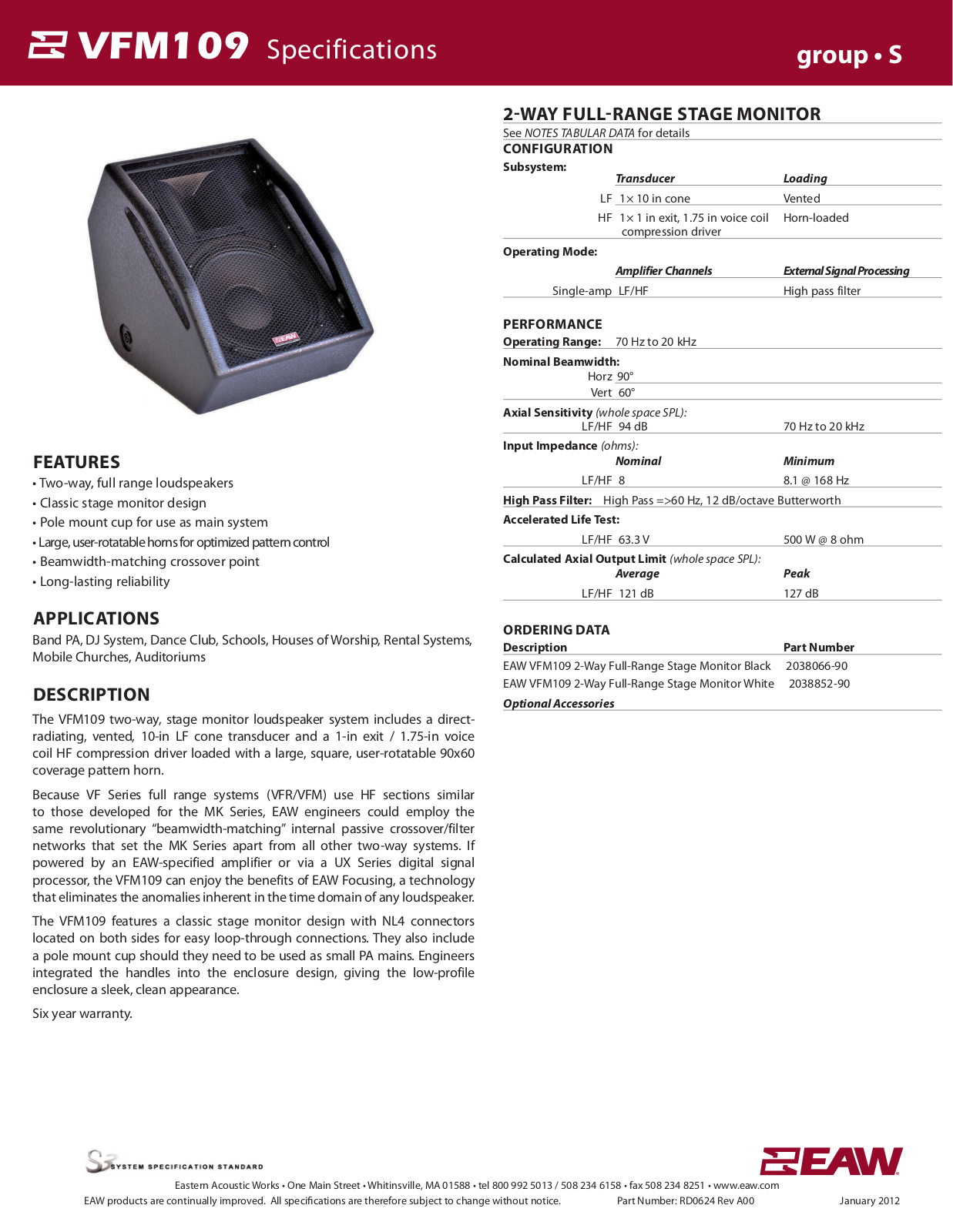 EAW VFM109 Specifications