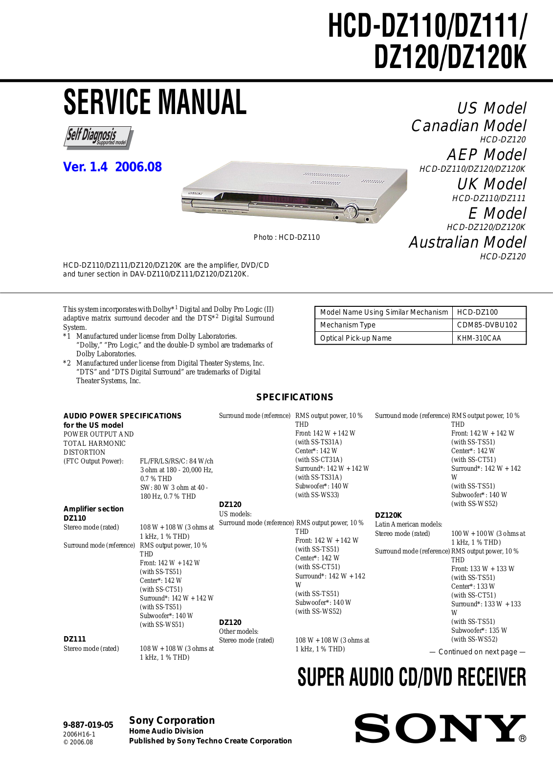 Sony HCDDZ-110, HCDDZ-111, HCDDZ-120, HCDDZ-120-K Service manual