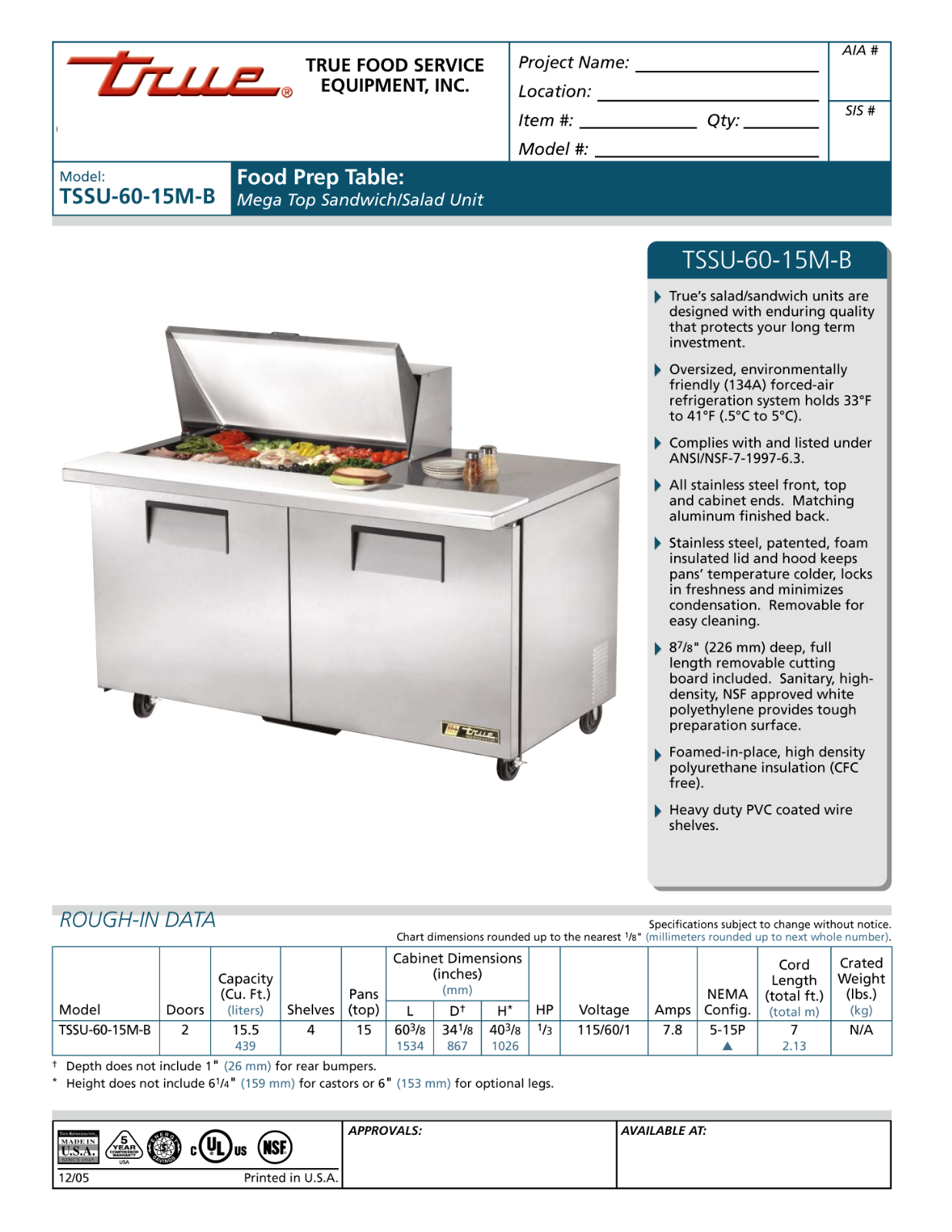 True TSSU-60-15M-B User Manual