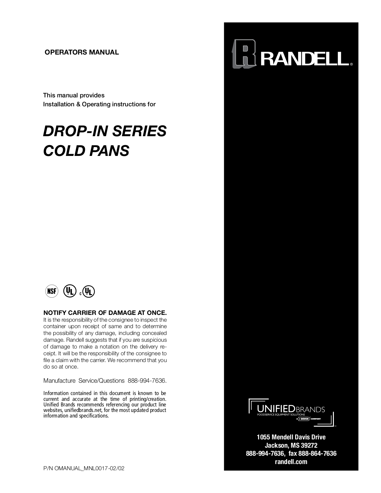 Randell 9500IC, 9505, 9510, 9510IC, 9515 Operators Manual